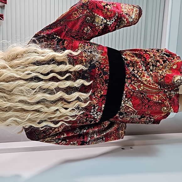 Boho Velvet Paisley Wrap Top with Bell Sleeves - Size XL (Pre-Owned) - Picture 8 of 13